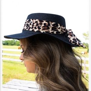 Leopard Banded Straw Boater Hat